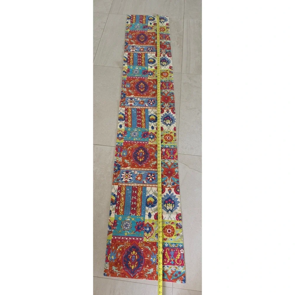 World Market Cotton Table Runner 16x90 Patchwork Floral Medallion Boho Autumn
